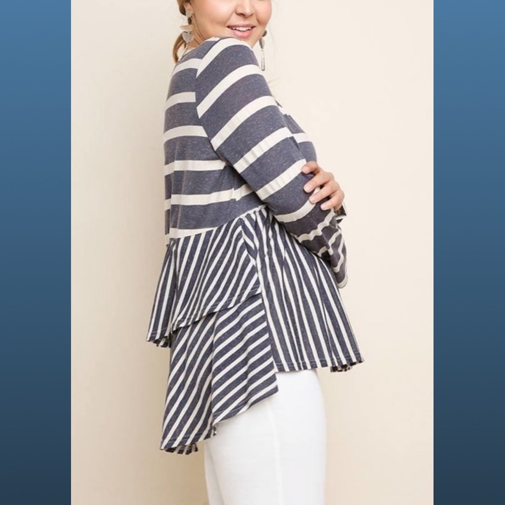 🧨CLEARANCE🧨 Striped Top w Crochet Ruffle Hem - Picture 2 of 5